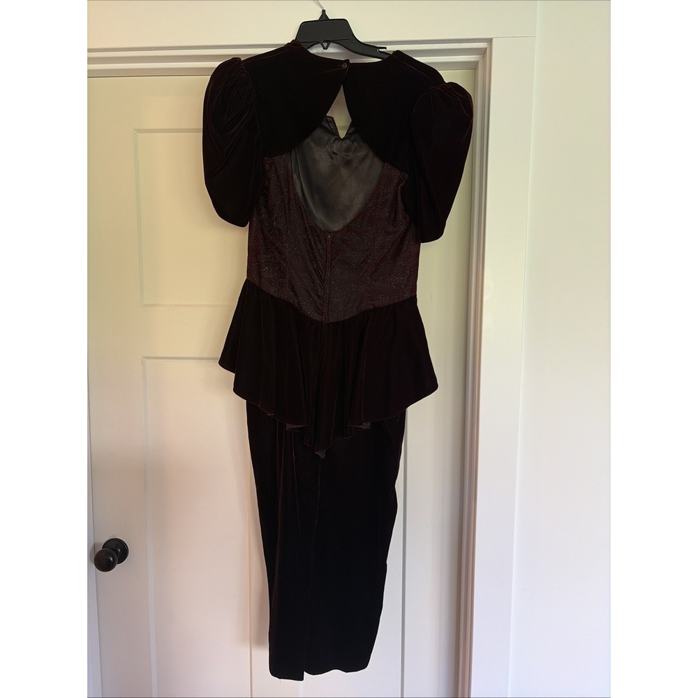 Vintage Scott McClintock Retro 80s Deep Red/purple Velvet Dress Size 10 Peplum - Picture 2 of 9